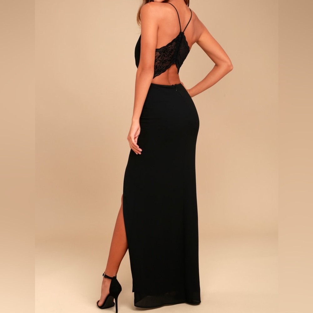 Black Backless Lace Maxi Dress